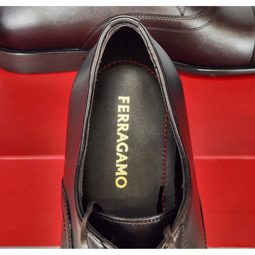 Ferragamo Oxford Men Size 12 NARROW T. Moro Brown Leather Cap Toe Dress Shoes